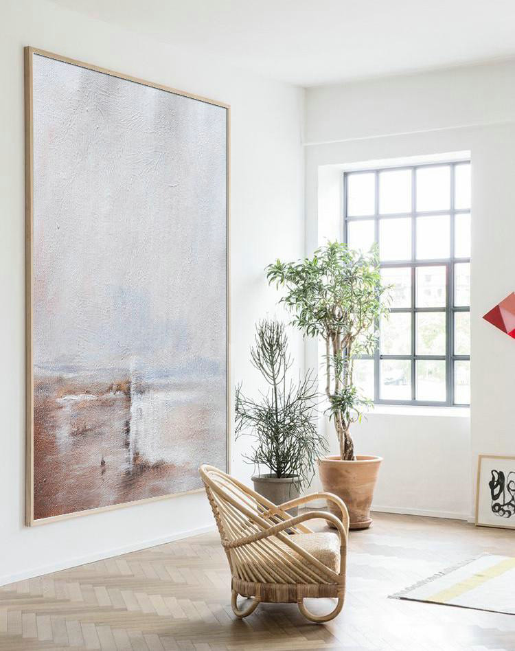 Abstract Painting Extra Large Canvas Art,Oversized Abstract Landscape Painting,Huge Abstract Canvas Art,Grey,White,Pink.etc